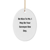 Funny Surveyor Gifts for Friends from Men - Oval Ornament with Be Nice To Me, I May Be Your Surveyor One Day. Quote, Christmas Unique Gifts for Surveyor - Image 1